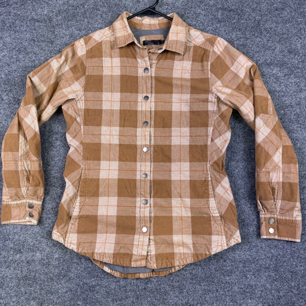 Prana Womens Small Brown Plaid Corduroy Snap Insulated Long Sleeve Shirt Outdoor